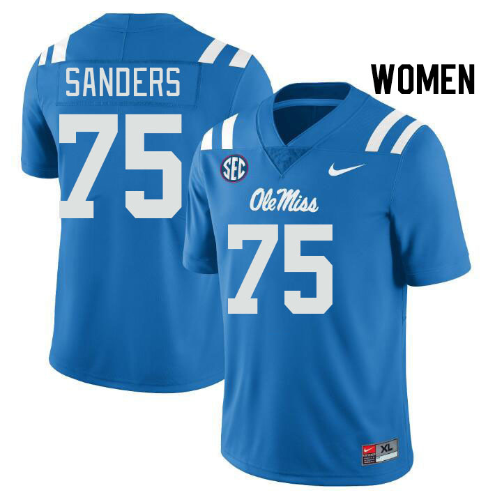 Women #75 Brycen Sanders Ole Miss Rebels College Football Jerseys Stitched Sale-Power Blue